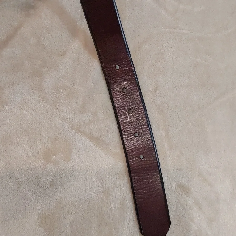 Fossil Full Grain Cowhide Mens Dark Brown Leather Belt Silver Buckle Size 44 - Picture 7 of 11